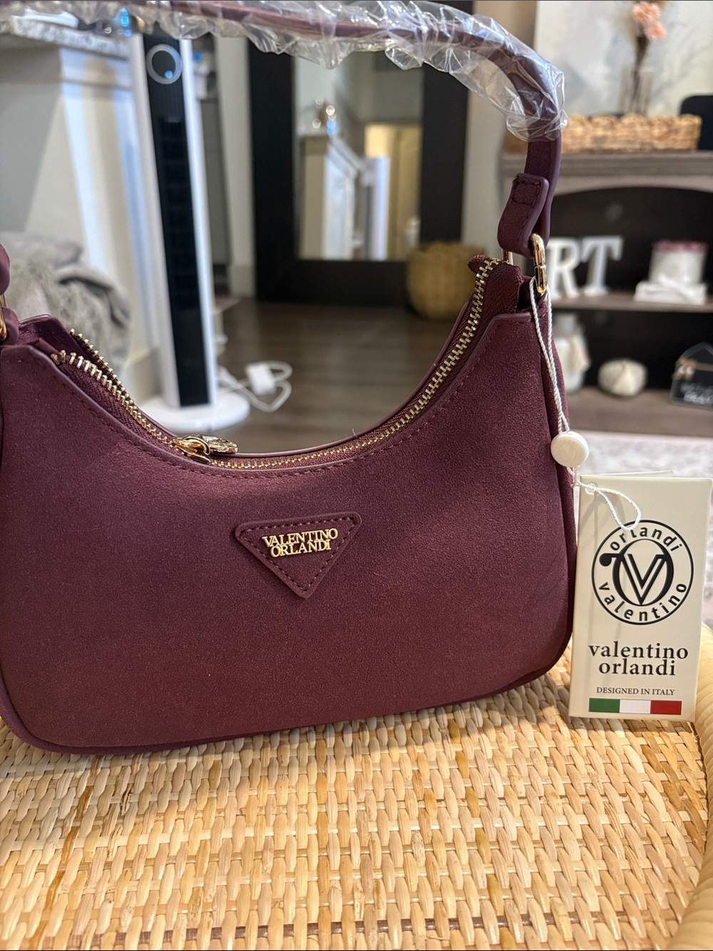 Valentino Orlandi Wine Red Shoulder Bag with Gold Hardware